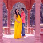 maternity pregnancy photography, outdoor, historical monuments, wife yellow gown, husband red dress, couple love, anubhavshaphotography