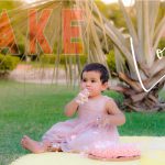 1 year pre birthday cake smash photography, garden, props, flowers, bubbles, anubhavshaphotography, pink frill frock