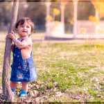 1 years poser baby photography, garden, props, girl in denim dress, holding tree, posing, anubhavshaphotography