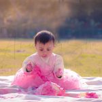1 year pre birthday cake smash photography, garden, props, flowers, bubbles, anubhavshaphotography, ping dress
