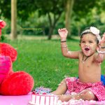 1 year pre birthday cake smash photography, garden, props, flowers, bubbles, anubhavshaphotography, red skirt