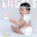 1 year sitting baby photoshoot indoor home wings tiara angels theme