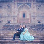 pre wedding couple photography, historical monuments, man sitting with wife on stairs, love, posing, anubhavshaphotography