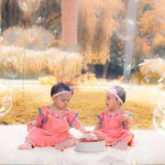 1 year pre birthday twins cake smash photography, garden, props, flowers, bubbles, anubhavshaphotography, pink dress