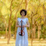 fashion photography nearby, outdoor, Nehru garden, Delhi, madina, russian violinist, standing with violin, anubhavshaphotography