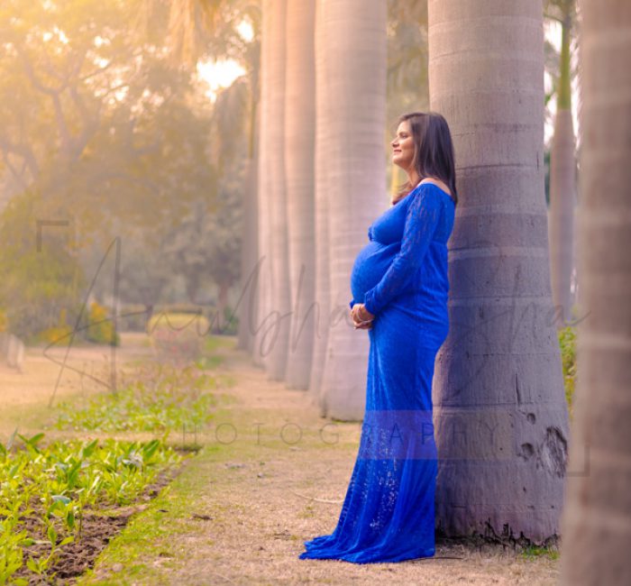 maternity pregnancy photography, outdoor, pregnant woman posing in sunset, blue gown, love, posing, care, anubhavshaphotography