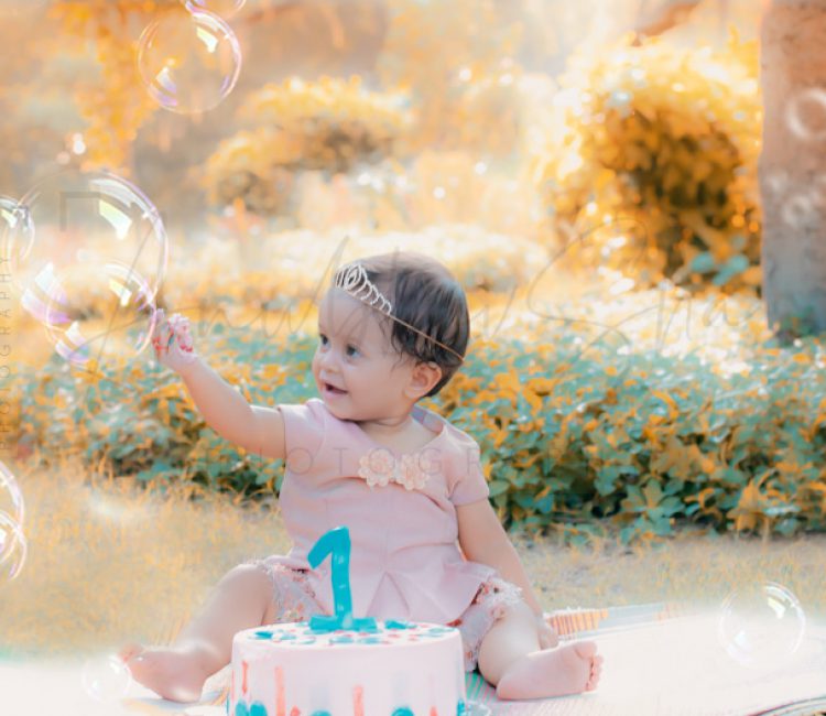 1 year pre birthday cake smash photography, garden, props, flowers, bubbles, anubhavshaphotography, ping dress