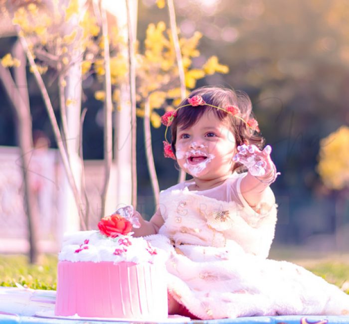 1 year pre birthday cake smash photography, garden, props, flowers, anubhavshaphotography, frill frock