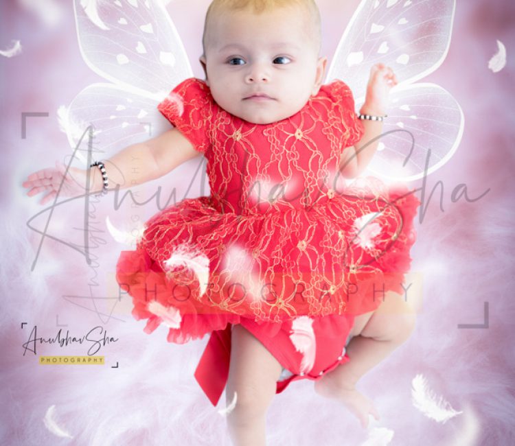 newborn infant photography, indoor home, props, anubhavshaphotography, princess wings fairy, red frock